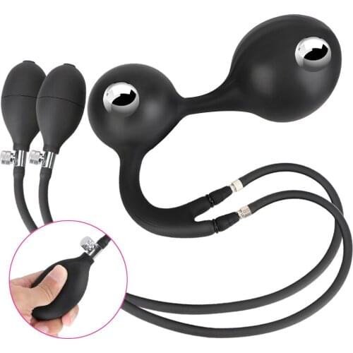 Huge Inflatable Anal Beads Anus Expander Silicone With Metal Ball Prostate Massager Vagina Anus Dilator Sex Toy For Men Women