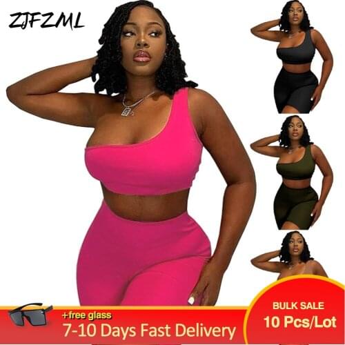 Bulk Items Wholesale Lots Womens Sets Streetwear Female Single Shoulder Backless Slim Vest Top+elastic Waist Biker Short Suits