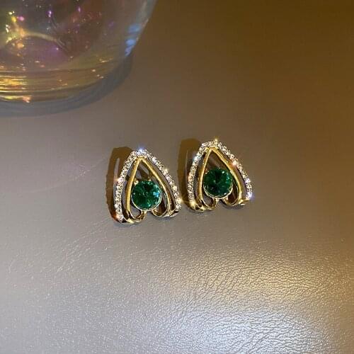 Origin Summer Green Love Heart Crystal Dangle Earring for Women Girls Textured Hollow Out Rhinestone Earring Jewelry Pendientes