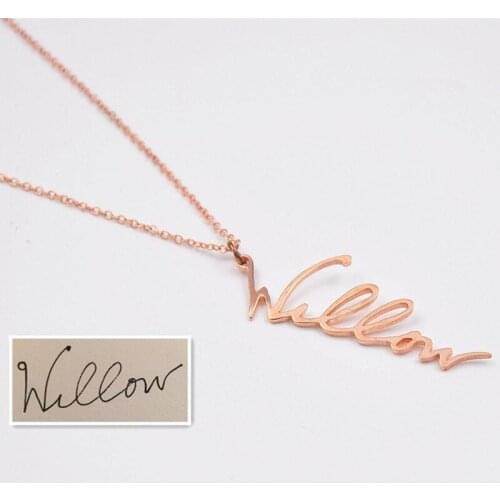 Bar Necklace Engraved Hand Write Pendant Fashion Designer Chain Personalized Handwriting Custom Signature Name Tag Necklace