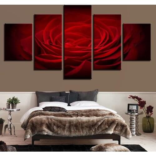 Artworks Modern Decor Living Room Poster Modular Pictures Canvas 5 Pieces Red Rose Flower Paintings Wall Art HD Prints Framework