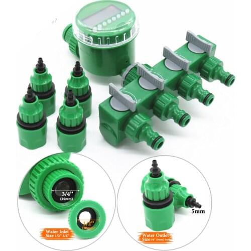 Garden Timer With 1/2/4-Way Hose Splitter Automatic Watering Irrigation Controller Adapter Connect 4/7mm 8/11mm 16mm Hose