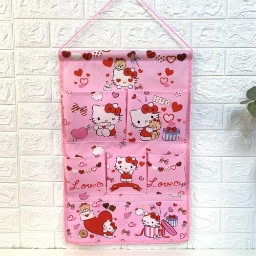 Sanrio Hello Kitty cartoon home multi-layer storage bag hanging bag Melody fabric wall hanging storage bag layered storage bag