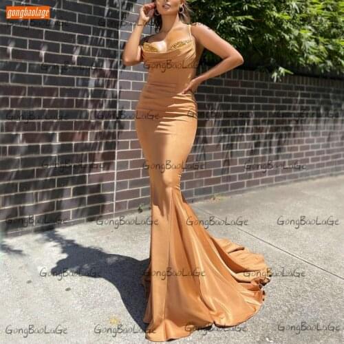 Sexy Gold Evening Dresses Mermaid 2021 Vestidos De Fiesta De Noche Custom Made Abiti Da Cerimonia Da Sera Long Women Party Gowns