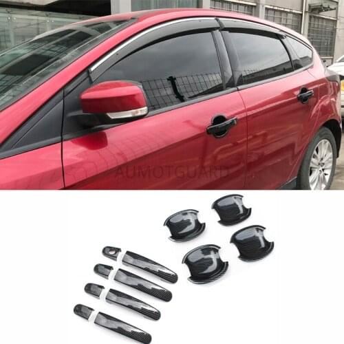 Carbon fiber ABS Door handle Protective covering Cover Trim Door Handle Bowl Trim Car styling for Ford Focus new 2012-2018