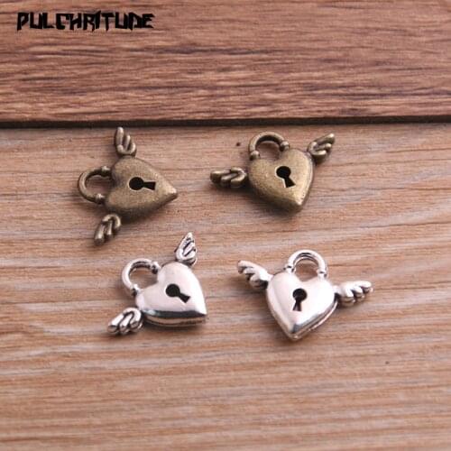 20PCS 11*14mm Two Color Vintage Metal Zinc Alloy Wing love Heart Charms Fit Jewelry Pendant Charms Makings P6691