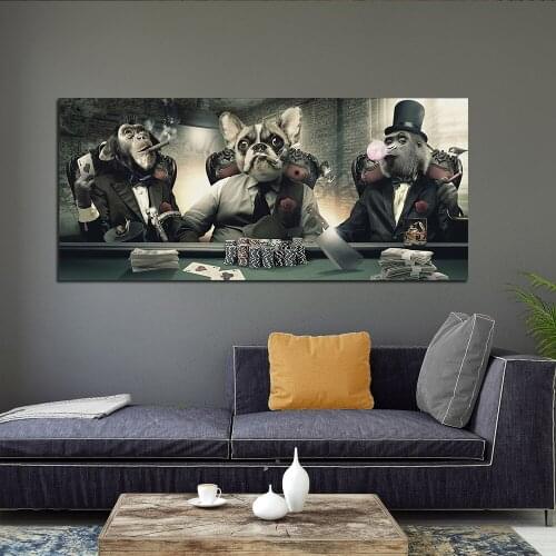 Vintage Abstract Animal Band Orangutan Cat and Dog Art Poster Living Room Bar Decoration Canvas Painting Print Wall Decoration