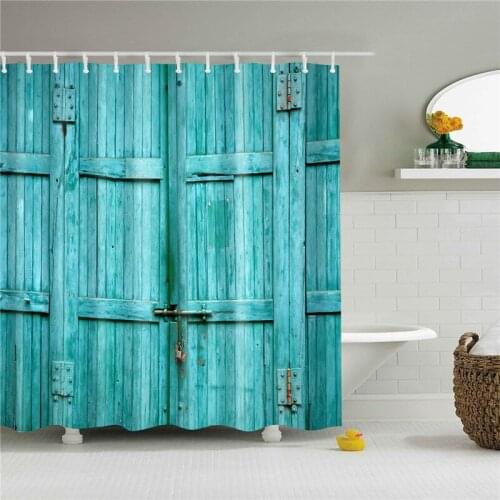 Waterproof Screen Polyester Bath Curtains Decoration Shower Curtain Sets with 12 Hooks In The Bathroom Wooden Door Prints