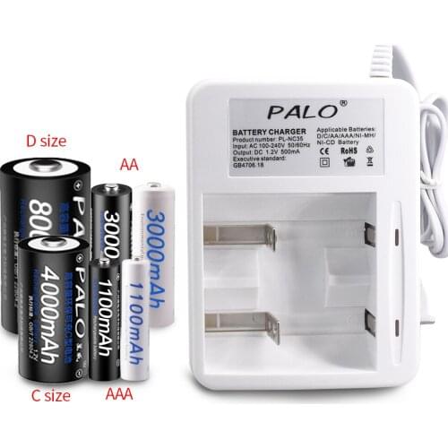 PALO 4 slots Quick Smart LED display AAA AA battery charger for AA AAA C D NI-MH&NI-CD Rechargeable battery for battery charging