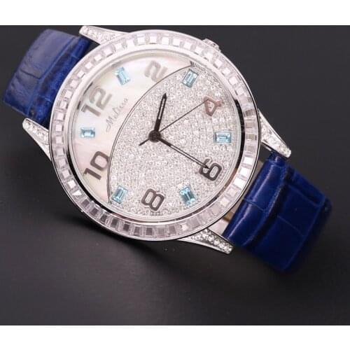 Luxury Melissa Womens Watch Mother-of-pearl Rhinestone Crystal Fashion Hours Real Leather Bracelet Girls Birthday Gift Box
