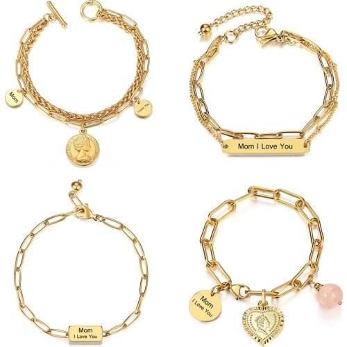Women Customize Bracelet Gold Color Love MaMa Charm Bracelet Gift for Mom Girlfriend Personalized Jewelry Mothers Day Gifts
