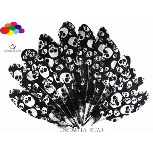 10pcs 100% natural Dyed goose feather 15-25cm/6-10inch black Beautiful Silver skull Goose for Diy costume mask headdress
