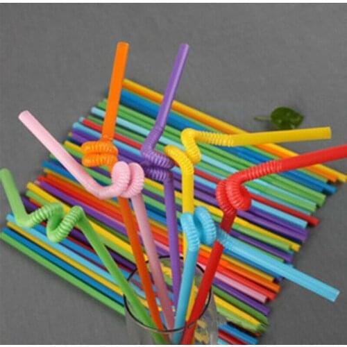 100 Pack Disposable Straws Flexible Plastic Straws Accessories Multi Drinking Straws Rainbow Straw Bar Bendy Color K2S3