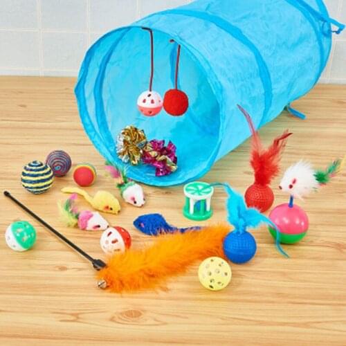 20/25 pcs funny cat toy Polygonum rod bell cat tunnel sisal ball plush mouse set cat gift funny cat stick Cat Toys Set