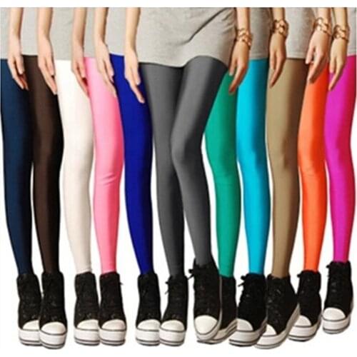 2020 Women Solid Color Fluorescent Shiny Pant Leggings Spandex
