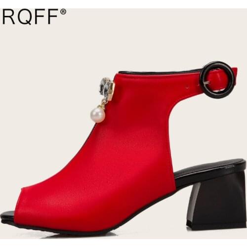 Sandals for Women Big Size 46 47 48 2021 Summer New Fashion Peep Toe 5cm Block Heels Rome Sandals Metal Decoration Footwear RQFF