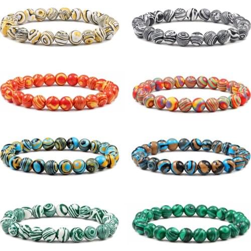 Malachite Natural Stone Bracelets 8mm Colorful Beads Chakra Energy Bracelet Elastic Classic Couple Yoga Paryer Charm Jewelry