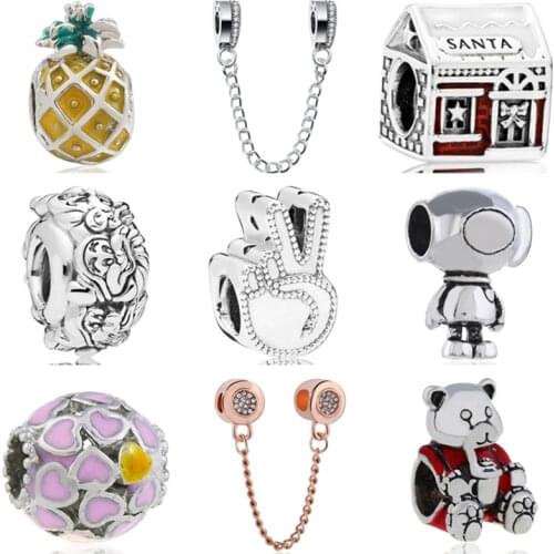 Btuamb Simple Style Enamel Pineapple Cute Dog Small Baby Boy Alloy Beads Fit Pandora Original Charm Bracelets Femme DIY Jewelry