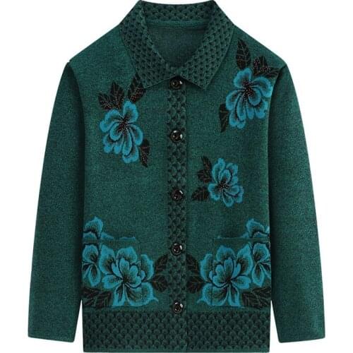 Spring Autumn Grandma Knit Cardigan Sweater Jacket Single Breasted Loose Long Sleeve Knitwear Coat Casual Mother clothing