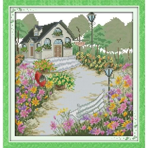 A rustic cottage (4) cross stitch kit flower Pattern printed on canvas fabric DMC embroidery handmade needlework craft supplies