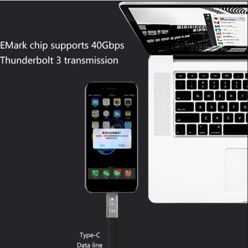For Thunderbolt 3 Data Cable 10/40Gbps Soft USB-C Charging Cord Line Emark Chip