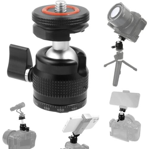 FEICHAO Tripod Head Camera Ball Head Hot Shoe Mount 1/4" Adapter for SLR Cameras Camcorders Smartphone Video Light Microphone
