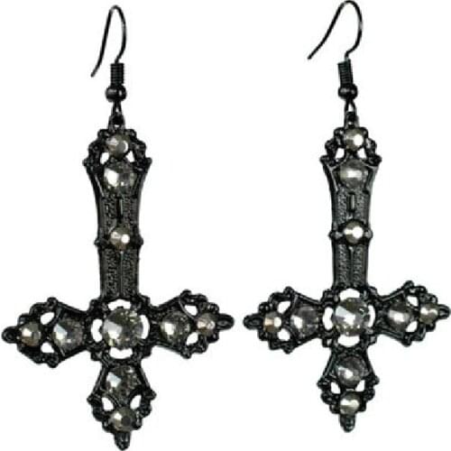 Goth Large Baroque Christian Black Cross Earrings Satanic Crucifix Gothic Witchy Punk Rock Statement Jewelry Women Gift Magic
