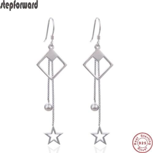 Good Quality Good Gift Silver Jewelry Noble 925 Sterling Silver Star And Bead Long Drop Earring For Girls