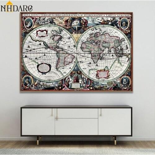 Retro and Nostalgic World Map Posters and Prints Canvas Painting Art Wall Pictures for Living Room Ancient Map Home Decor Cuadro
