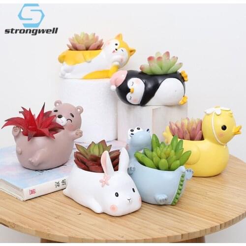 Resin Succulent Fun Gardening Flower Pot Desktop Home Decorations Potted Green Plants Landscape Cartoon Small Flower Pots