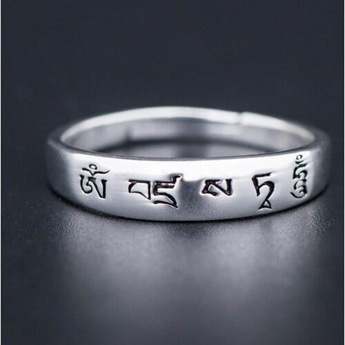 S925 silver Vajra Sutra hundred words heart mantra ring mens mantra wheel ring womens open light amulet to eliminate karma