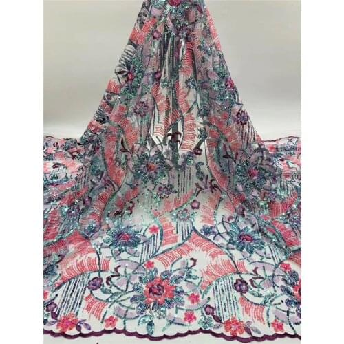 Beautiful flowers Nigerian Embroidery Tulle French Lace 8JRB-61617 with sequins african French Lace Fabric