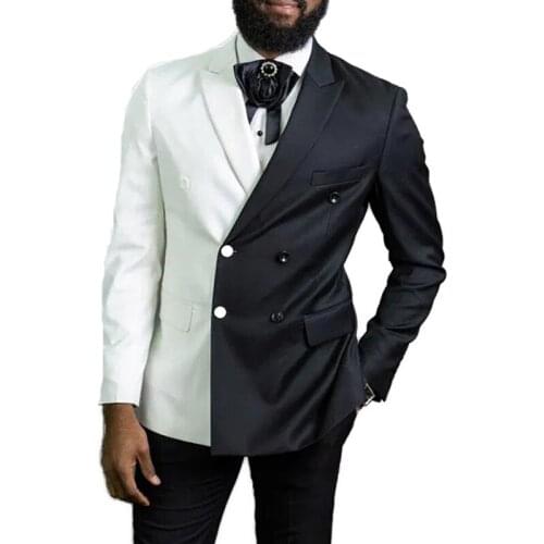 White and Black Men Suits Slim Fit with Double Breasted Peaked Lapel Wedding Tuxedo for Groom 2 Piece African Male Fashion
