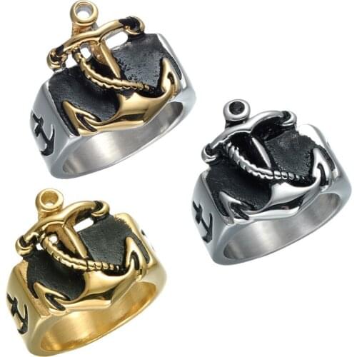 Mens Cool Navy Anchor Nautical Sailor Solid 316L Stainless Steel Biker Ring