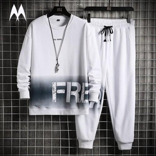 Tracksuit Men 2021 Autumn New Trend Gradient Set Letter Print Sweatshirt Pants Harajuku Sets 2 Piece Sportwear Mens Streetwear