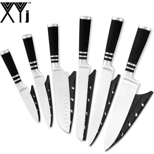 Xyj 6pcs Stainless Steel Kitchen Knives Set Chef Slicing Bread Santoku Utility Paring Fruit Knives Set Cooking Slicer With Cover