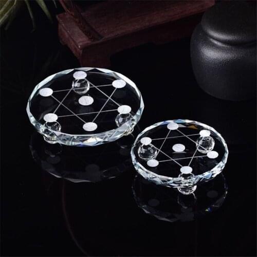 New 7 Star Round Plate Asian Quartz Glass Healing Ball Sphere Stand 1pc Stone Circle Disk For Home &Office Decor