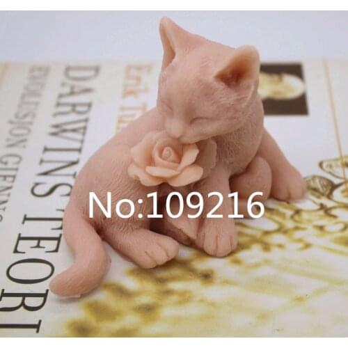 New Product!!1pcs 3D Lovely Rose Cat (zx205) Food Grade Silicone Handmade Soap Mold Crafts DIY Mould
