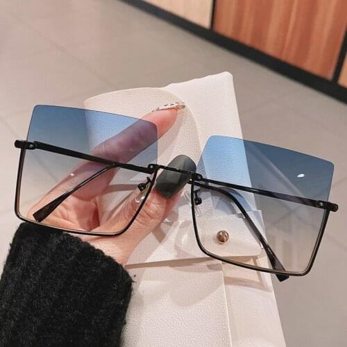 2021 New Fashion Half Frame Blue Yellow Sunglasses For Women Vintage Alloy Square Sun Glasses Female Oversized Brown Red Shades