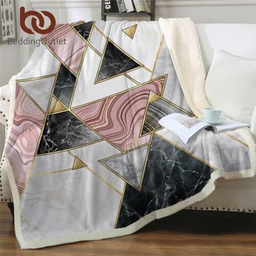 BeddingOutlet Marble Sherpa Blanket Geometric Microfiber Throw Blanket Rock Stone Trendy Mantas De Cama Nature Pink Bedding 1pc