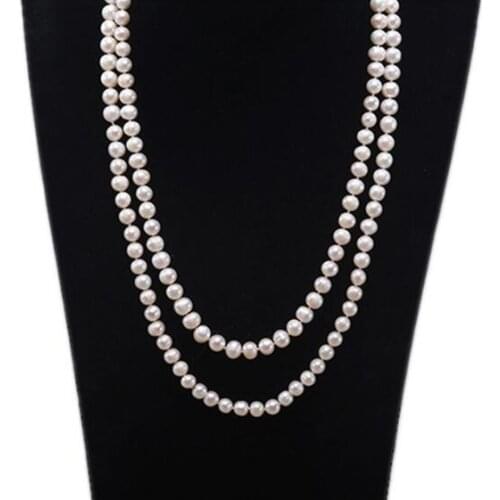 Jewelry Pearl Necklace Natural Long Pearl Necklace Double Row White Round Real Freshwater Pearl Necklace Indian Je Free Shipping