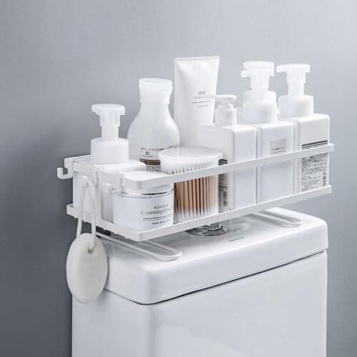 Metal Over Toilet Organizer Shelf Bathroom Shampoo Shower Gel Storage Rack With Hooks Washroom WC Hollow Draining Racks