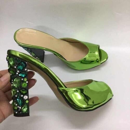 2019 Summer Fashion womens 10cm high heels slippers Chic rhinestone peep to high heeled shoes EU35-42 size BY731