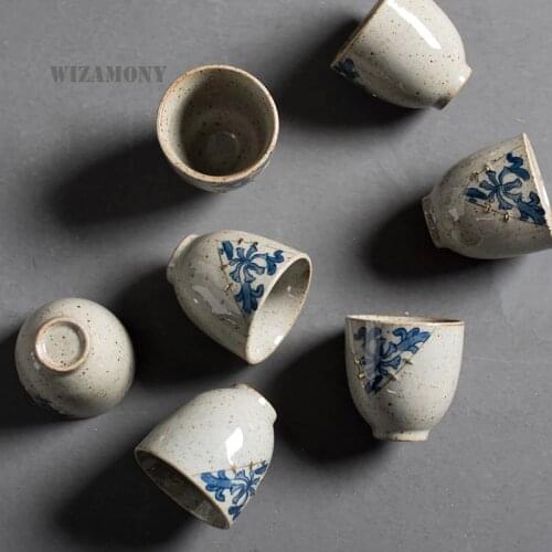 WIZAMONY 2PCS!! Kung Fu Tea set 2 Blue and White Antique Glaze Cups Elegant Beautiful teapot kettle Coffee Cup Chinese Tea Pot