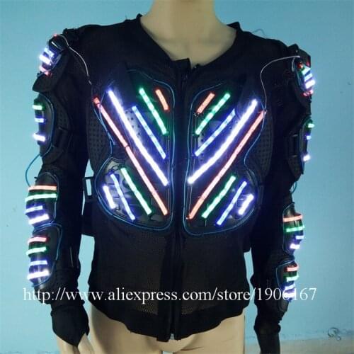 Colorful LED Luminous Light Up Armor Robot Suit Flashing Ballroom Costume Party Dance Wear Clothes