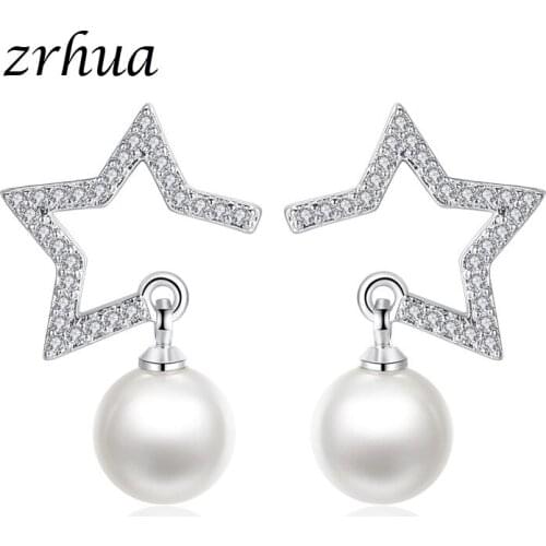 ZRHUA Silver Color Drop Earrings pendientes Tassel Earrings For Women oorbellen boucle d'oreille femme Shiny Pearl Gifts