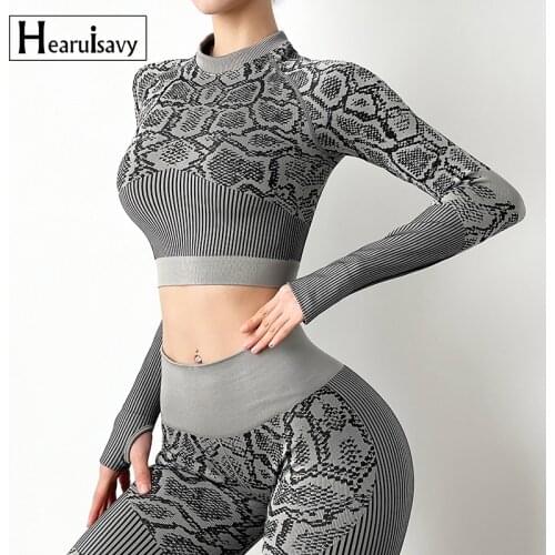 Snake Pattern Sports Yoga Long Sleeve Women Gym Running Workout Tights Top Seamless Breathable Sweat-Absorbing T-Shirt Jersey