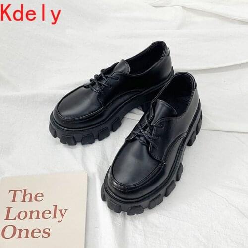Small Leather Shoes Female 2020 New Wild Thick High Heel Retro Black Work Shoes Spring and Autumn Sponge Cake Low Single Shoes