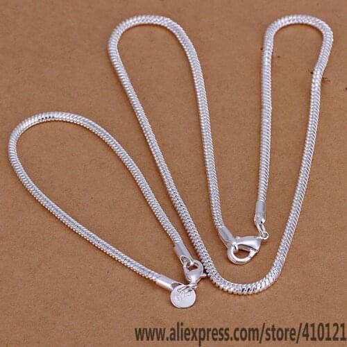 S076 Lucky Charm Silver Color Jewelry Sets For Women Fashion Jewelry Lady Accessories Fashion 3Mm Snake Bone Chain/Hpgaqgna