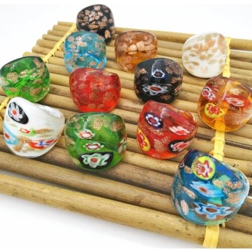 12PCS Wholesale Mix Color Lampwork Glass Murano Rings 17-19mm Band Ring Random Mixed model Chinese Style For Women